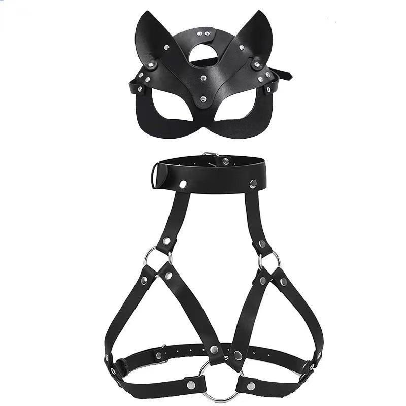 Fun women's leather bra with alternative binding and binding female clothing, adult fox mask set