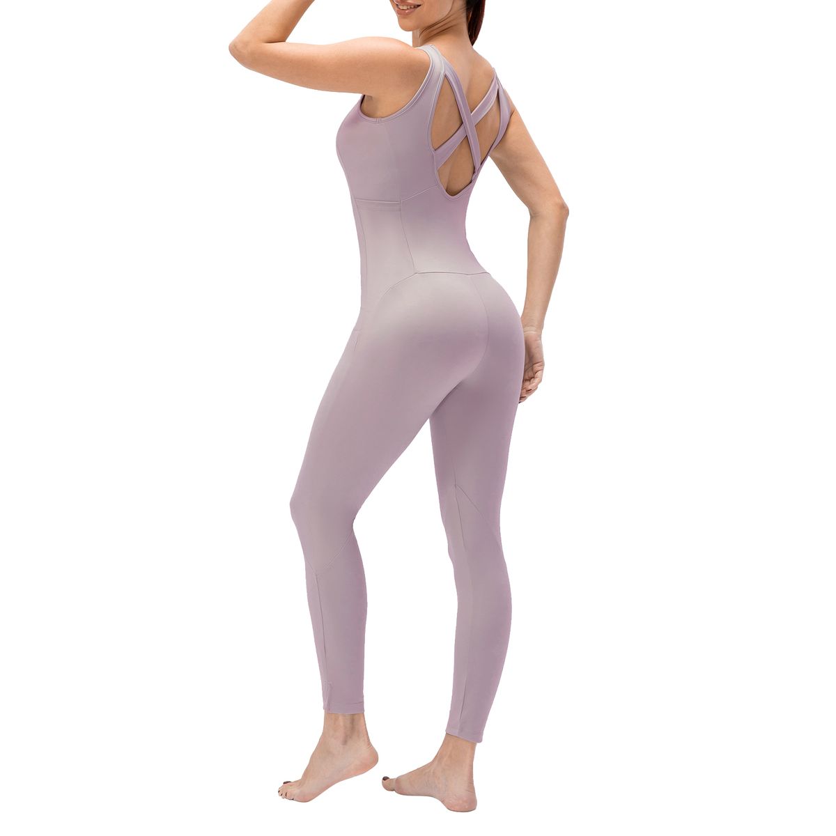 Women Yoga Jumpsuit With Pockets Sleeveless Leggings Open