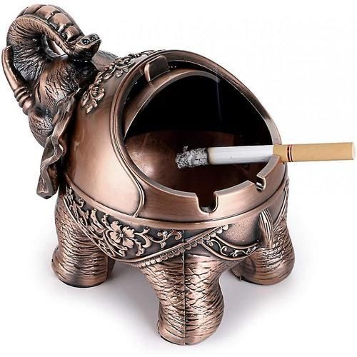 Vintage Windproof Ashtray With Lids Retro Elephant Modeling Tabletop Ashtray Cigarette Cigar Ash Holder(red Bronze)
