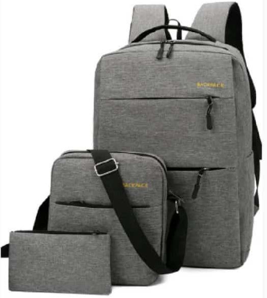 3 In 1 Ash Color Laptop Bag And School Bag Back Pack