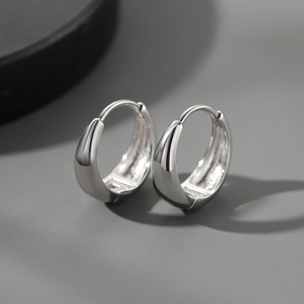 Silver Earrings Men's Trend Single Simple Smooth 360&deg; Mirror Polishing Jewelry