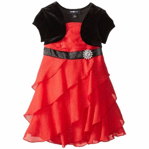 Little Girls' Asymmetric Ruffle Dress with Shrug