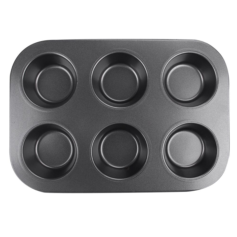 6-Cup Non-Stick Cake Mold Baking Cupcake Tray Pan-Black