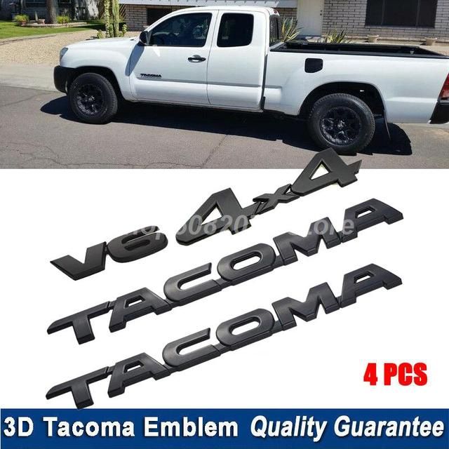 4pcs Abs Matte Black Car Emblems For Toyota Tacoma 4x4 V6
