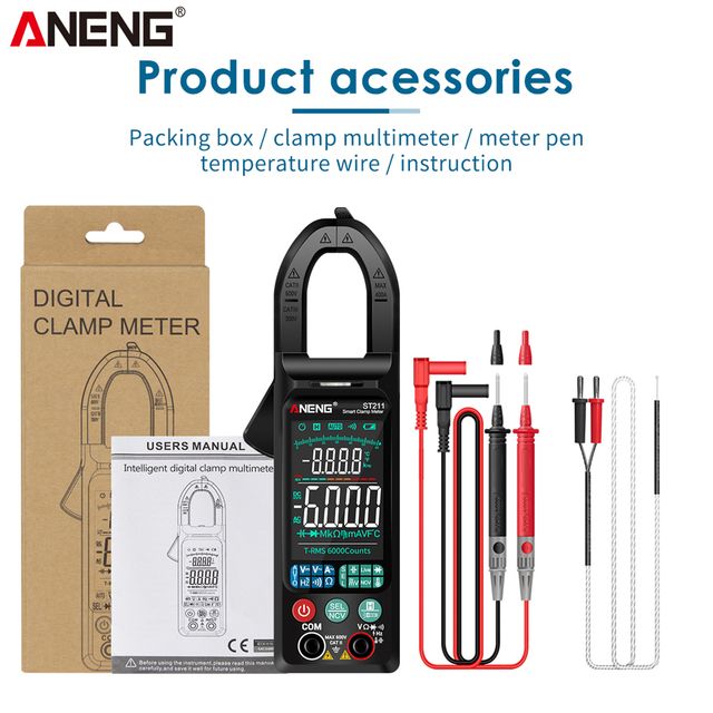 Aneng St211 Digital Clamp Meter Multimeter 6000 Counts Ac
