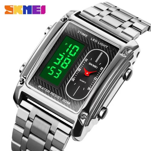 Men's Sport Digital Wristwatch Silver Led Luminious