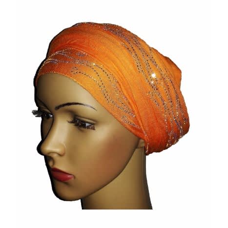 Regal Front Studded Turban with Sea Wave Design - Orange