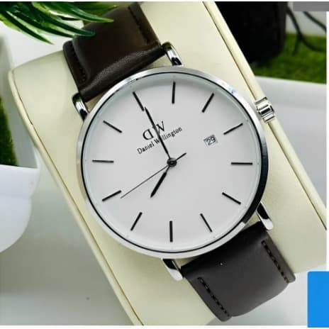 Unisex Leather Wristwatch - Dark Brown/White Face