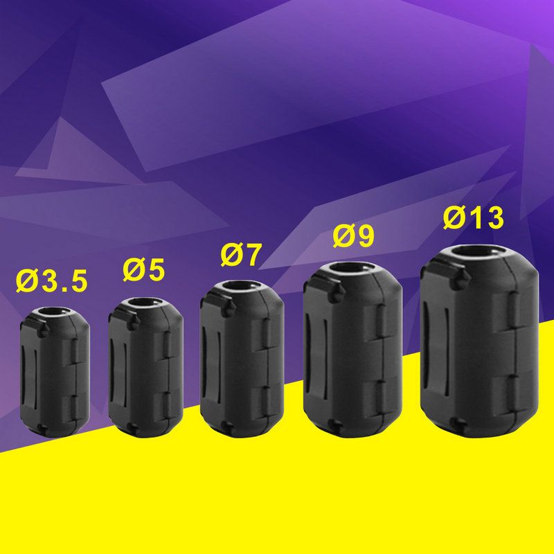 Black Clip On Clamp Ring Core Ferrite Bead Clamp Choke Coil EMI RFI Noise Suppressor Filter Clip Snap Cable For 3.5/5/7/9/13mm