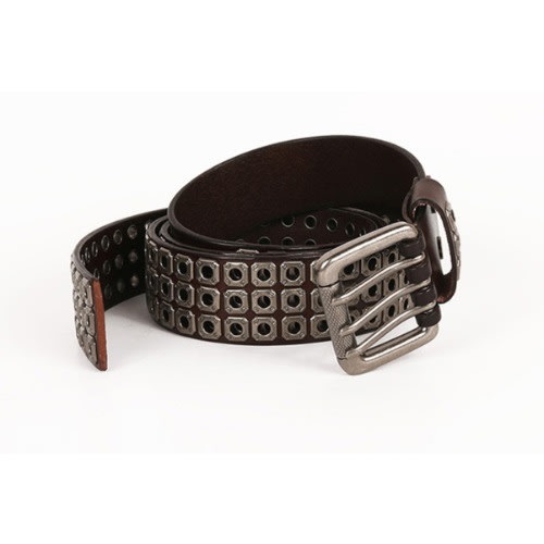 Leather Steel Rivet Belt -   Black