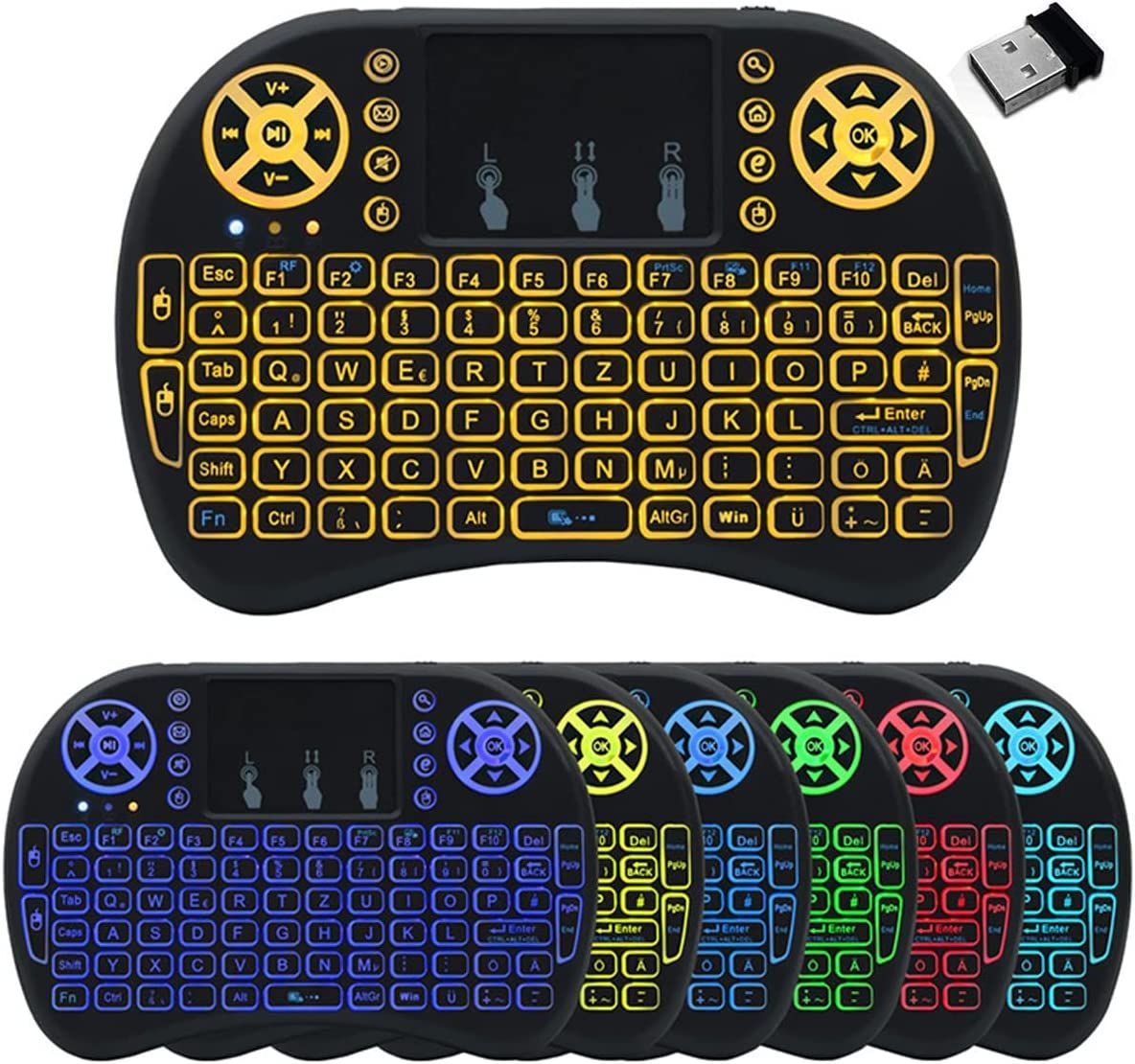 7 Colors Backlit I8 Mini Wireless Keyboard 2.4GHz Air Mouse With Touchpad For TV BOX Tablet PC