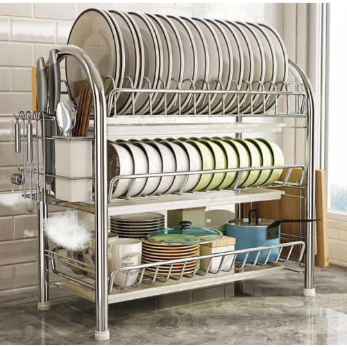 3 Tier Plate Rack With Utensils Holder Stainless Steel