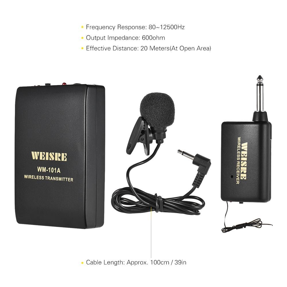 Portable Lavalier Lapel Collar Clip-on FM Wireless Microphone System Voice Amplifier 1/4in Output Plug With Bodypack Transmitter Mini Mic Receiver For Teacher Lecturer Conference Speech Promotion (Black) MLQJ-S