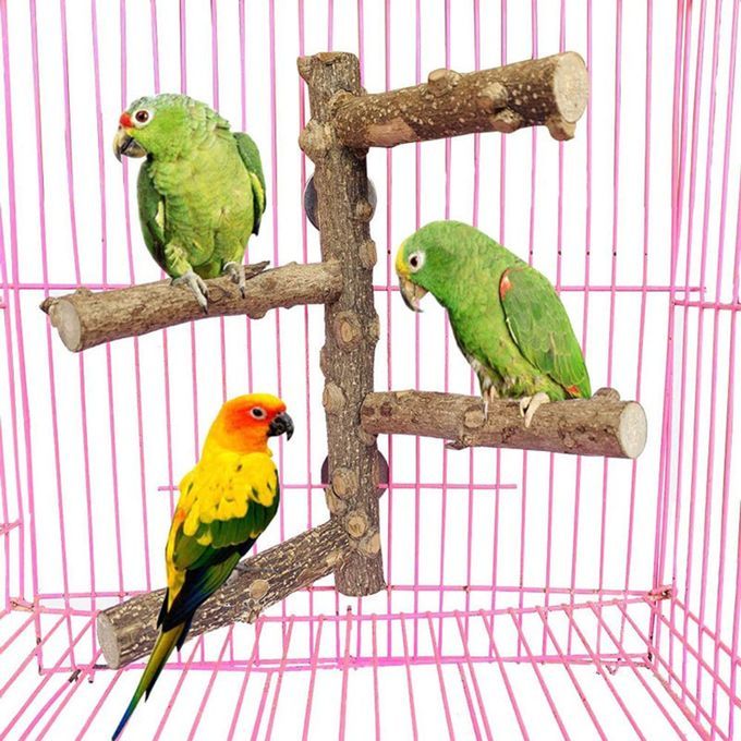 Bird Perch Stand Wood Pole Standing Stick Chewing Bite Toys Claw