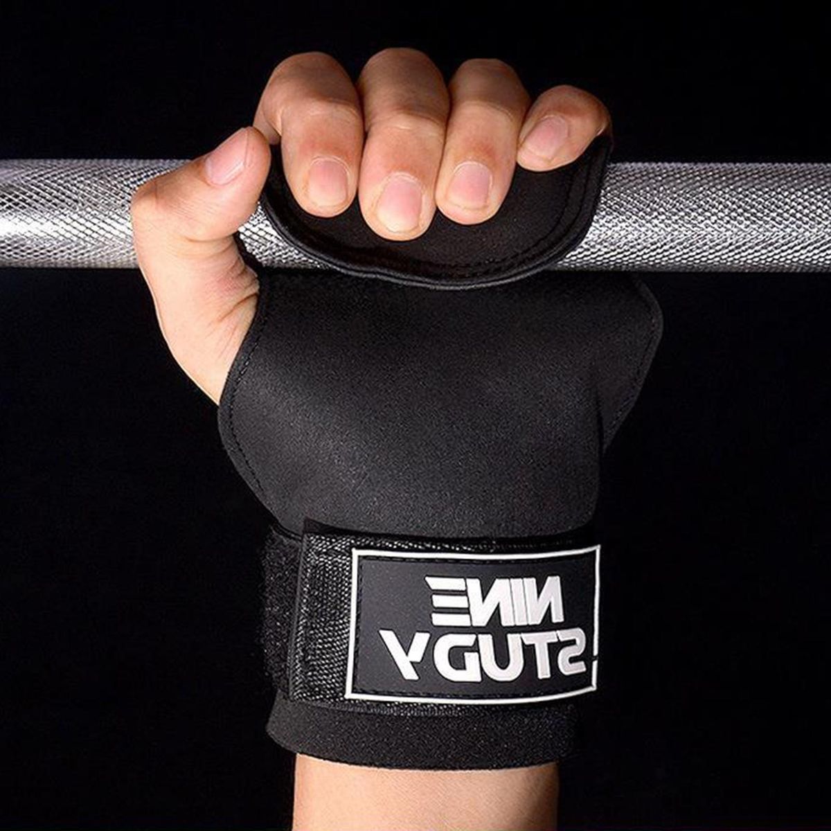 1 Pair Weight Lifting Guards Gymnastics Hand Grips with Integrated Wrist Wrap Black