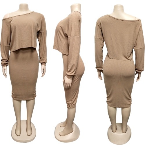 Bodycon Blouse And Skirt Set - Brown