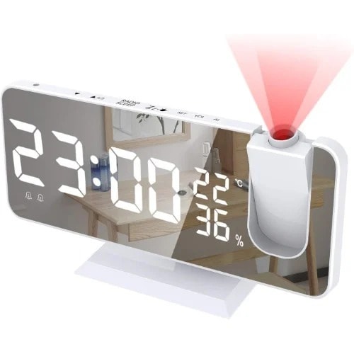 Digital Alarm Projector Clock - White Color