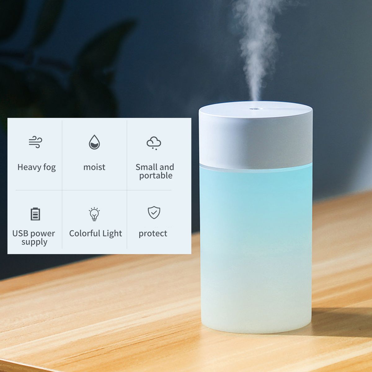 260mL Mist Humidifier Diffuser Portable Colorful Night