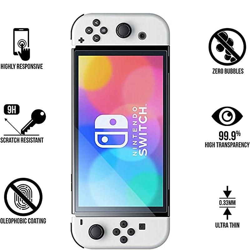2PCS For Nintendo Switch OLED Host 9H HD Screen Protection Film Toughened Film Anti Fingerprint Screen Protection Film