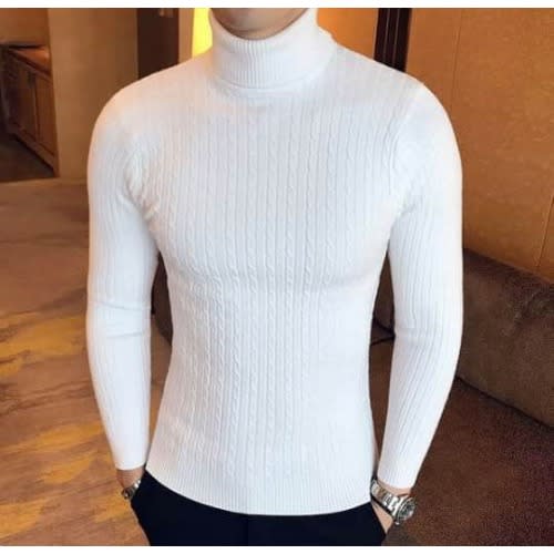Luxury Men's White Turtle Neck Sweater