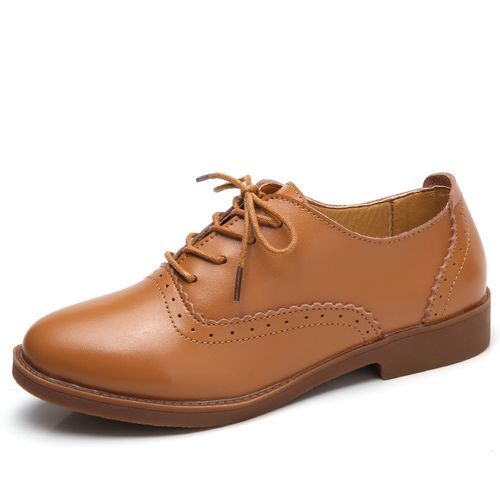 Ladies Fashion, Comfortable And Casual All-match Brogue Shoes-Brown