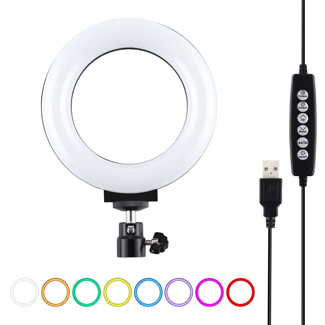 4.7 Inch 12cm USB 10 Modes 8 Colors RGBW Dimmable LED Ring Vlogging Photography Video Lights With Cold Shoe Tripod Ball Head(Black)