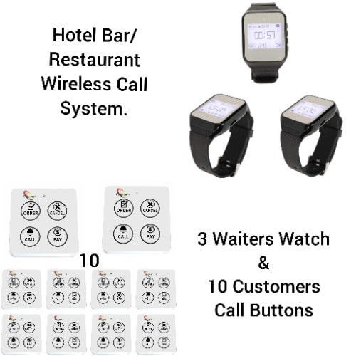 Hotel Restaurant And Bar Waiters/customers Service Wireless Call System 10 Buttons/3 Watches Pack