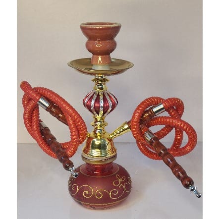 Double Hose Arab Hookah With Gold Stem  -Red