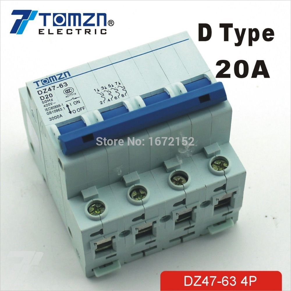 4P 20A D Type 240V 415V Circuit Breaker MCB 4
