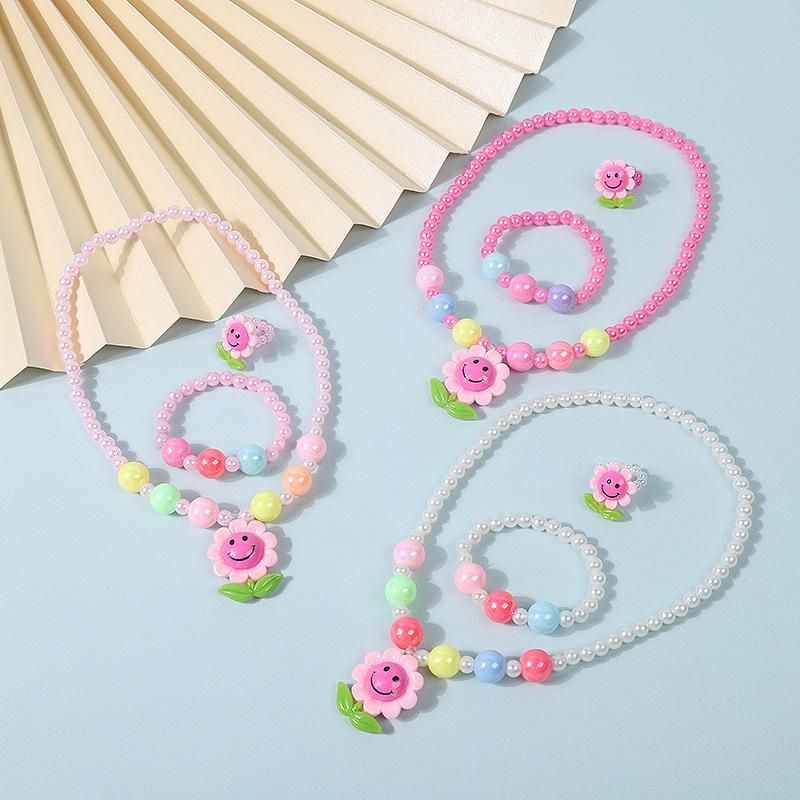 3-PCs Children's Necklace Set SUNFLOWER Princess Bracelet Ring Ornament Set