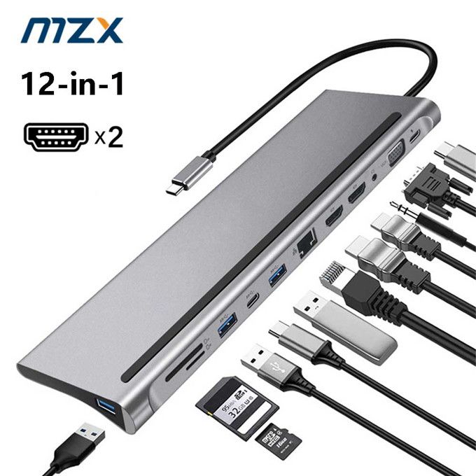 12-in-1 Docking Station USB C Hub Splitter Adapter Extension