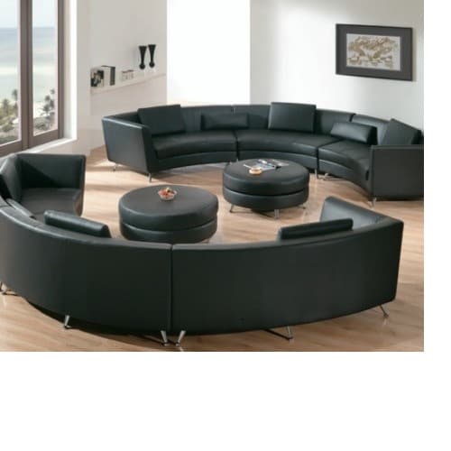 Living Room Leather Sofa Set - Black - 3 Piece - 9 Seaters