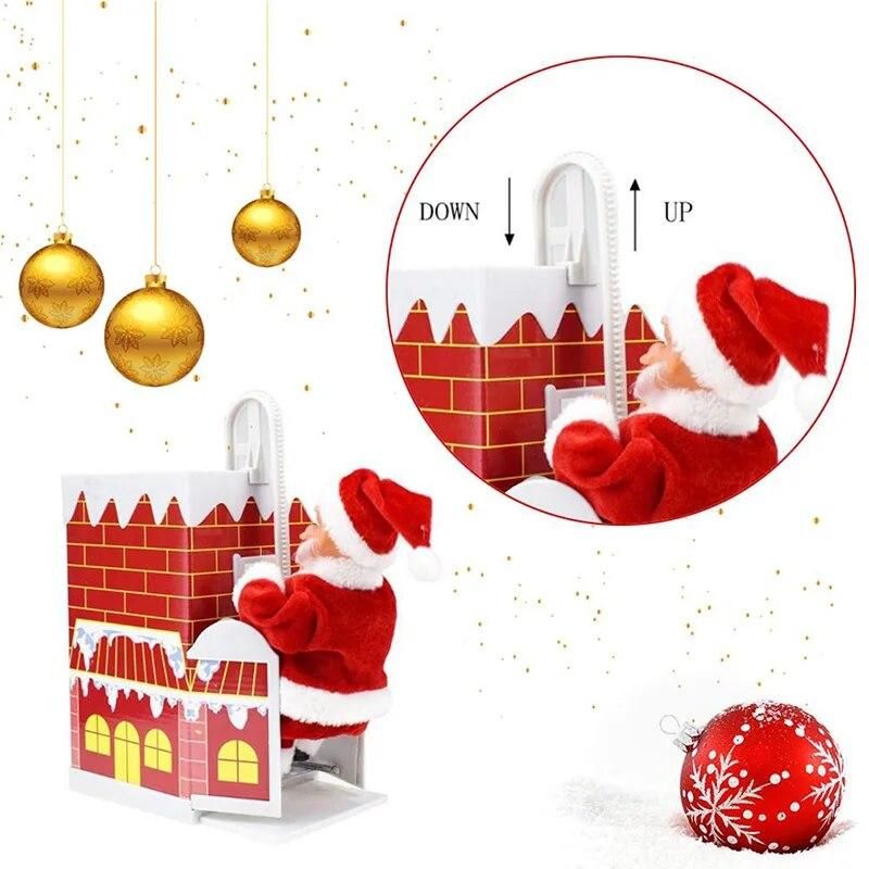 Christmas Sweet Gift Climbing Chimney Santa Claus With Music Christmas Ornament Present Christmas Decor Gift
