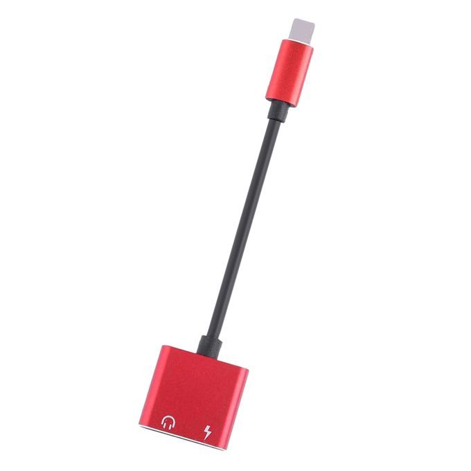 2 In 1 Headphones Adapter Audio Charging Splitter Cable For IPhone Red