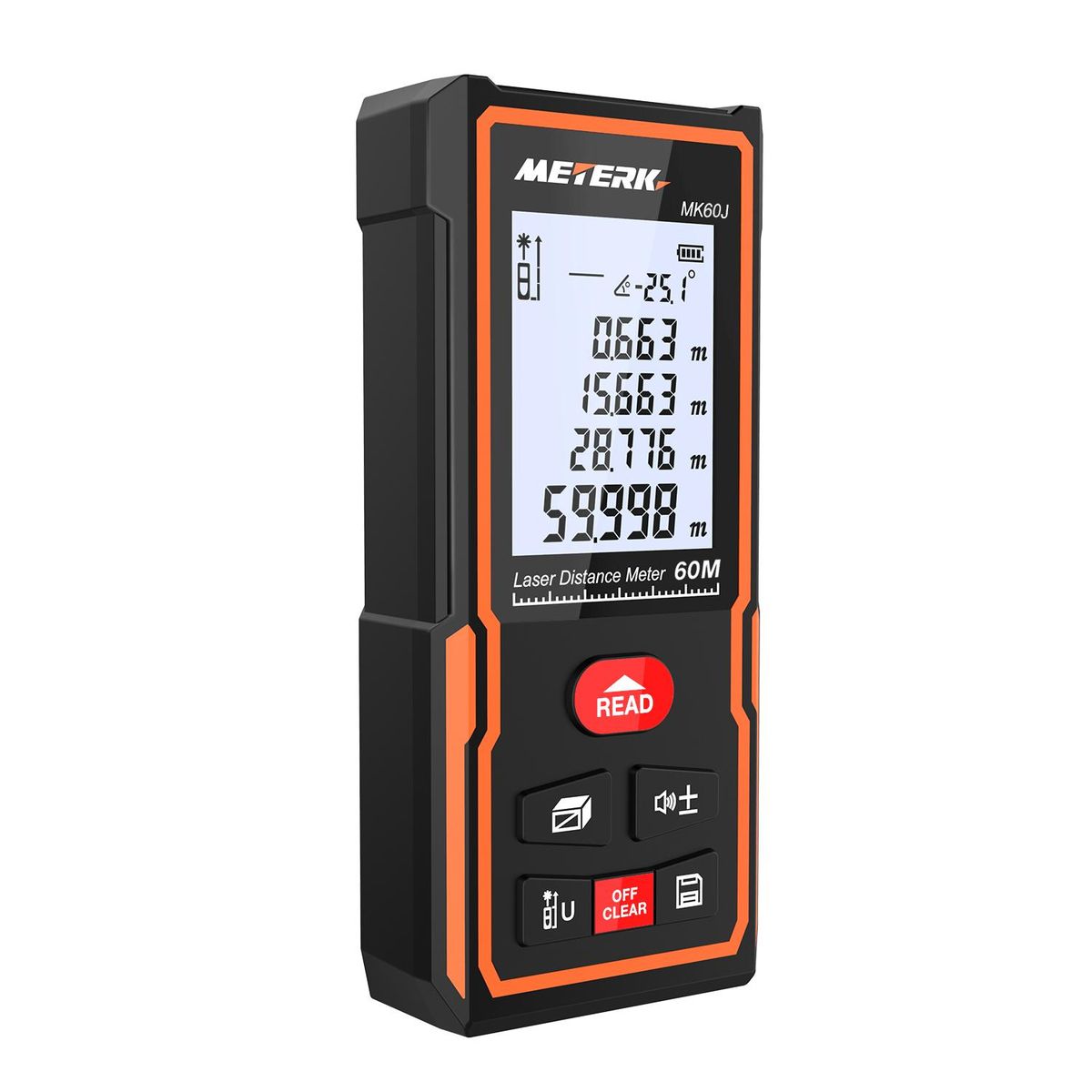 Meterk Handheld Digital Laser Distance Meter Portable Area Volume Measurement Tool Range Finder High-precision Rangefinder Data Storage Memory Function LCD Display Backlight Electronic Angle (60m)