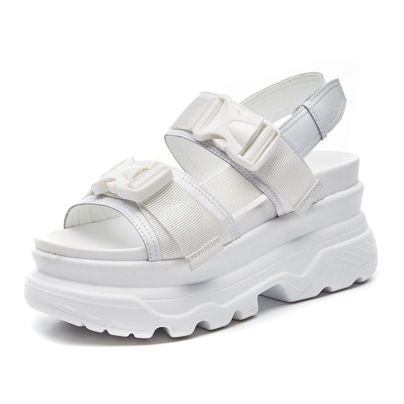 Summer Women Platform Sandals Fashion Buckle Design White 7cm Increasing Sandals Thick Sole Casual Platform Shoes Female