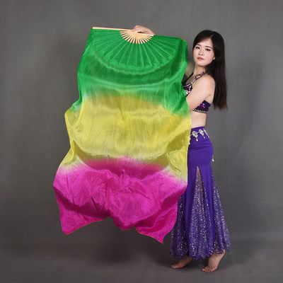 Dancing Gradient Colorful Dance Silk Hand Belly Fan Foldable Color Fan Mano Dance Abanicos Props Performance Elegant De
