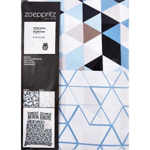 Blue Geometric Reversible 100% Cotton King Duvet Cover & Pillow Cases
