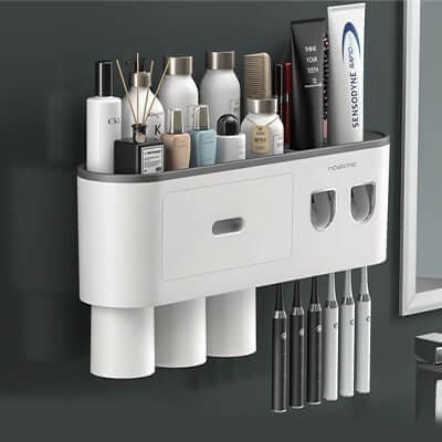 Toothbrush With Toothpaste Bathroom Storage Organizer Rack- 3 Cups