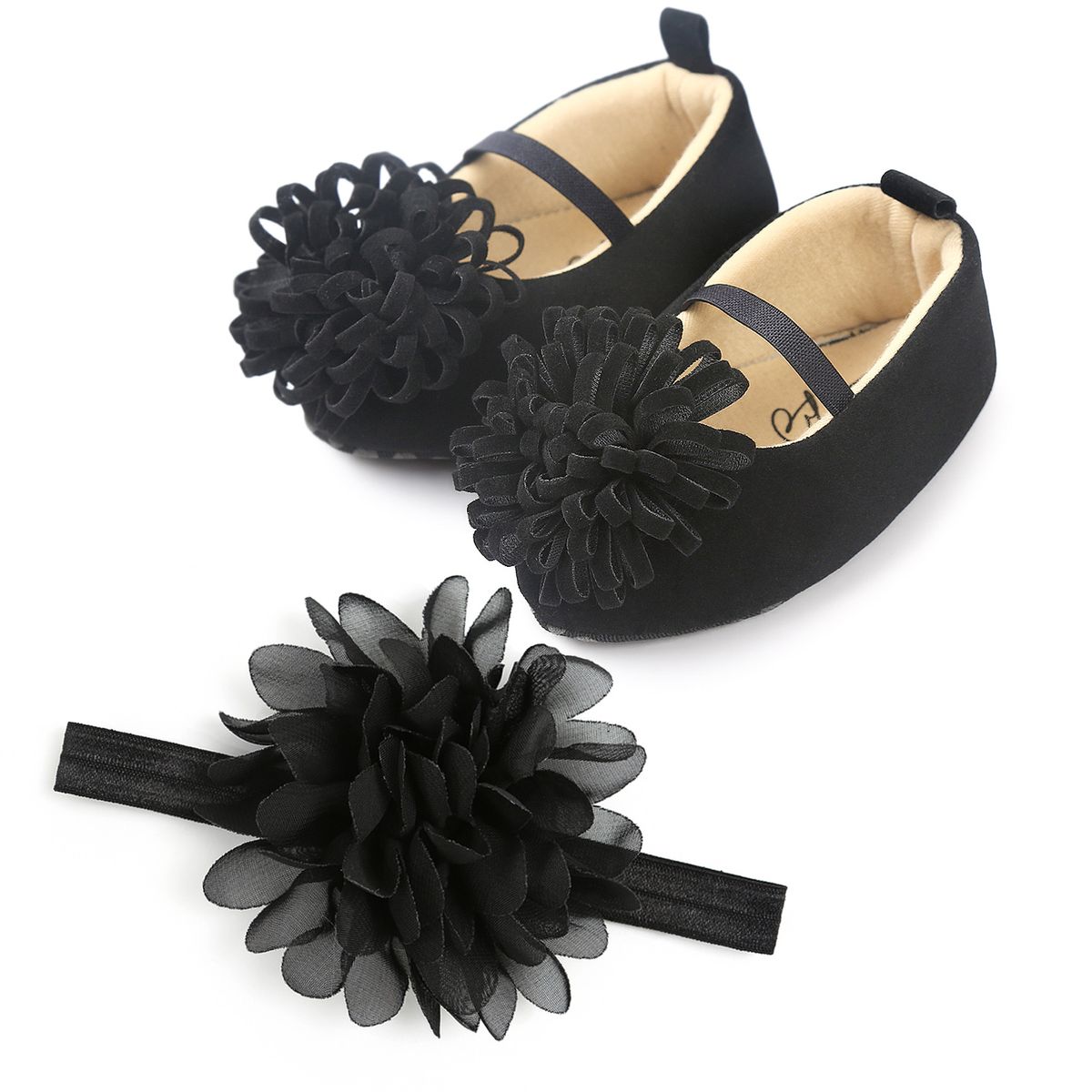 Sonia Baby Girl First Birthday Shoe + Headband - Black