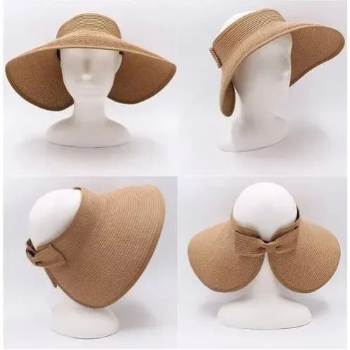 Summer Straw Hat Visors Cap - Foldable Wide Brim
