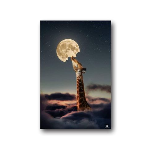 Framed Illustrative Giraffe Wall Art Canvas