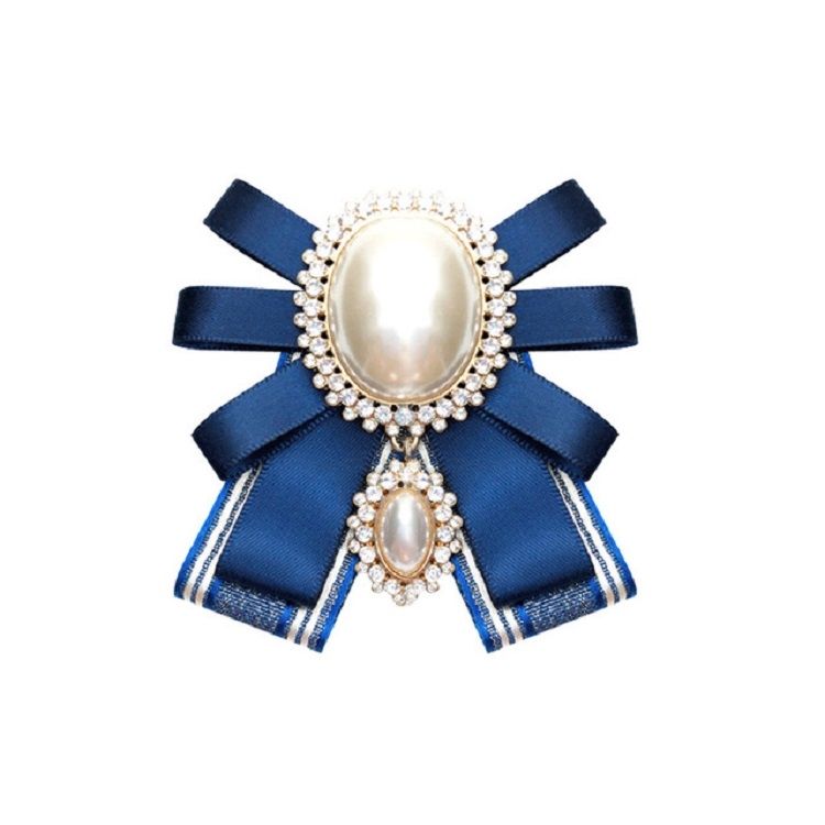 Pin Buckle Version Women Pearl Bow-knot Bow Tie Cloth Brooch