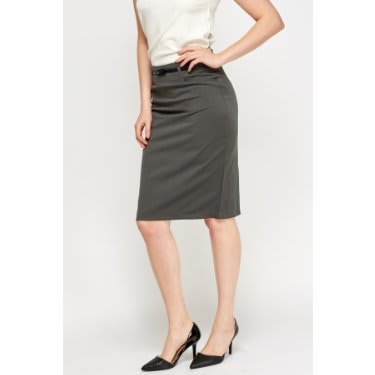 High Waist Belted Pencil Skirt - Dark Grey