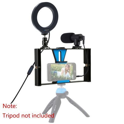 3 In 1 Vlogging Live Broadcast Smartphone Video Rig + Microphone + 4.7 Inch 12cm Ring LED Selfie Light Kits(Tripod Not Included）