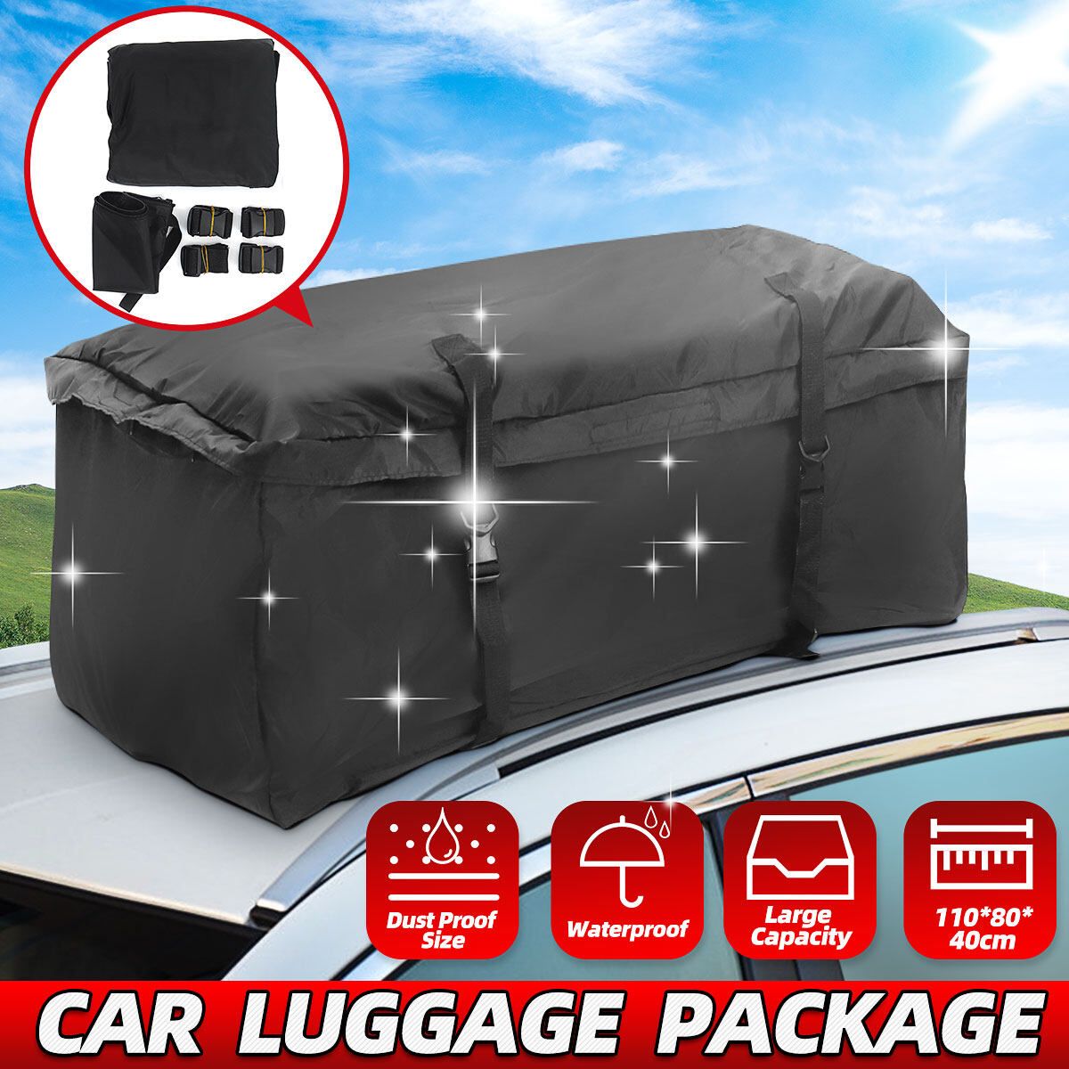 43 Inch Cargo Waterproof Car Roof Luggage Bag Suv Van Roof Rack To Store Luggage Black