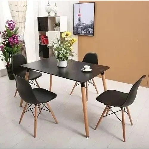 Wooden Leg Dining Table And 4 Chair Set