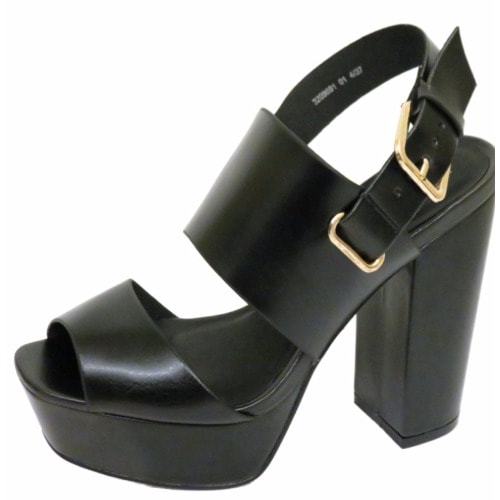 Ladies Ankle Platform Chunky High Block Sandal-Black