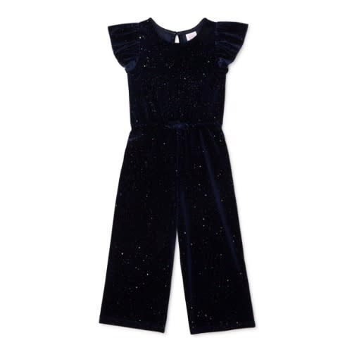 Girls Glittery Velvet Jumpsuit