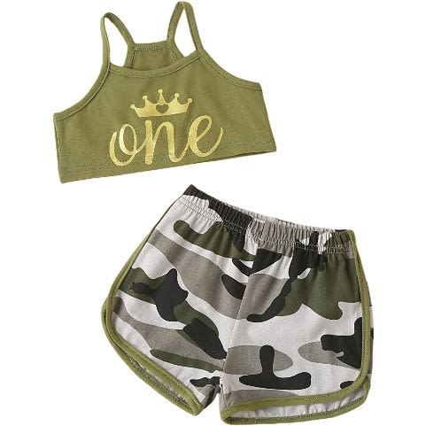 Baby Girl Tracksuit Set  - Camisole Crop Top + Shorts  - Green